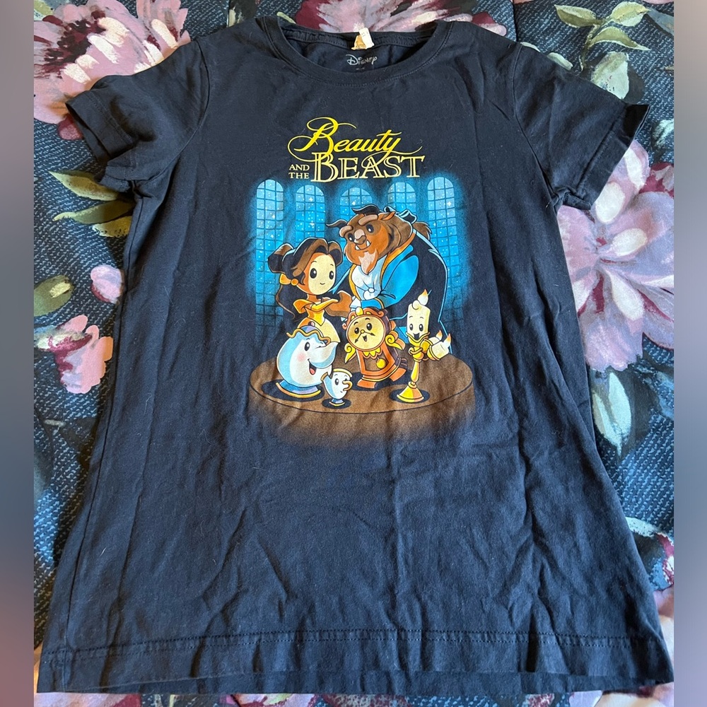 TeeTurtle small ladies dark blue Beauty and the Beast t shirt.